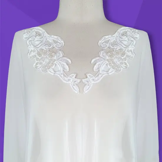 1 Pair Beaded Lace Applique Embroidered on 100% Polyester Satin 9.25" x 3.75" Each Side Ivory {3}