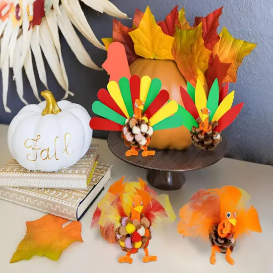 20 Sets Thanksgiving Turkey Craft Kit for Kids - Fall Pinecones {5}