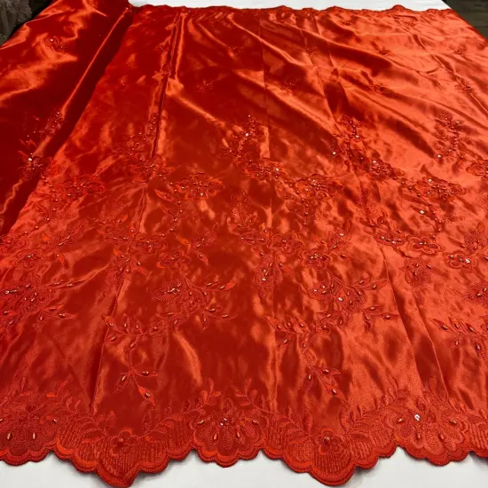 1 Yard Beaded Bridal Lace Fabric Embroidered on 100% Polyester Satin 54" Wide Fuchsia {3}