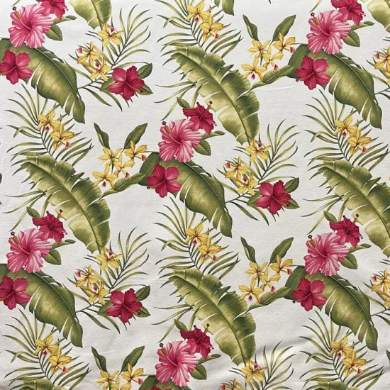 1 Yard Hibiscus Banana Leaf Upholstery Fabric 100% Cotton, 56-58 Inches Wide {1}