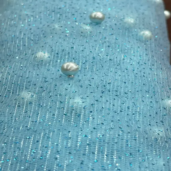 1 Yard Glitter Mesh Fabric with Scattered Pearls 2-Way Stretch 60" Wide Soft Tulle for Gowns, Veils & Couture Projects Violet {7}