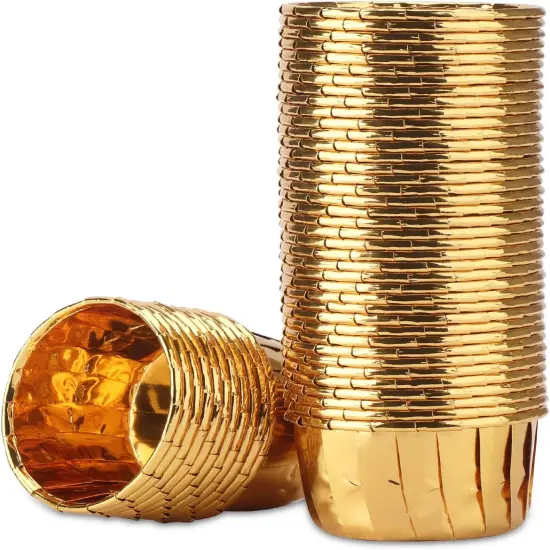 Gold Cupcake Cups, 3.5 Oz 50pcs Disposable Foil Muffin Liners, Gold Cupcake Baking Cups, Ramekin Aluminum Cupcake Tip Pan Ramekin Holders, Little Baking Cups {5}