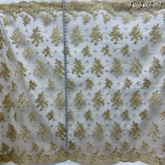 1 Yard Corded Bridal Lace Fabric Embroidered on 100% Polyester Net Mesh 53" Width Ivory {7}