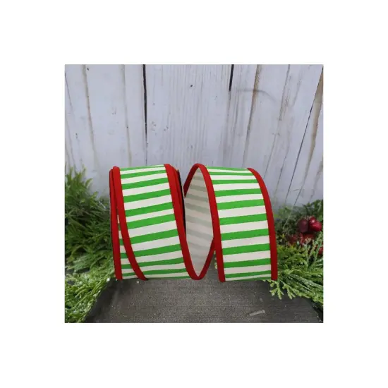 2.5" Railroad Striped Ribbon: Green/White (10 Yards) {3}