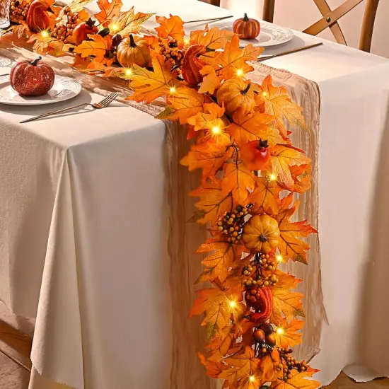 Fall Garland with Lights Autumn Garland with Pomegranate Pumpkin - Orange {1}