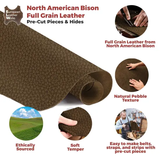 ELW Genuine American Leather Bison 8-9 oz (3.2-3.4mm) Pre-Cut - 4 to 23 SQ FT -Full Grain Leather&nbsp;Bison Hide DIY Craft Projects, Bag, Chap, Motorcycle, Clothing, Jewelry, Moccasins {3}