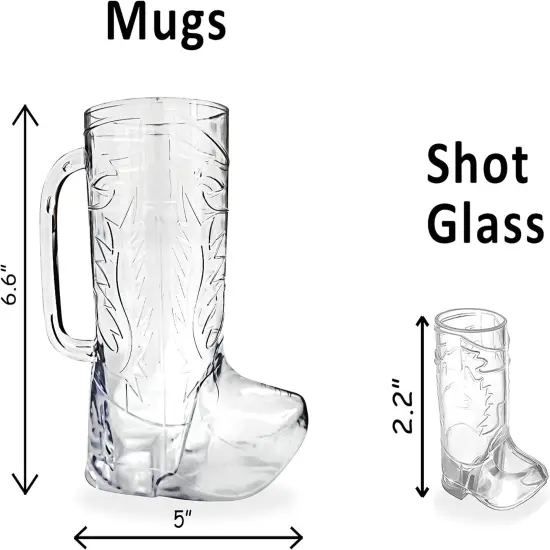 4E's Novelty 14 PCS Set Cowboy Boot Cups - 12 Mini Boots, 2 Big 17oz Cowboy Boot Mugs for Party Supplies {3}