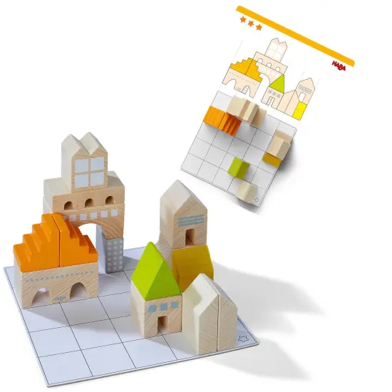 HABA Wooden Building Blocks STEM Toy, Logical Master Builder Montessori Toys with 26 Building Blocks & 16 Challenge Cards Multicolor {5}