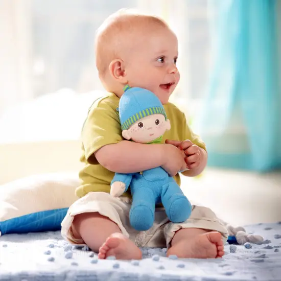HABA Snug-Up Soft Plush Luis First Baby Doll 8" - Perfect Newborn and Infant Toy,Ideal Boy Doll for Baby Shower Gift Multicolor {4}