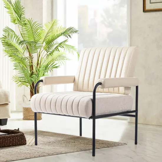 29.5"W Leatherette and Fabric Combination Armchair With Padded Arms Beige {7}