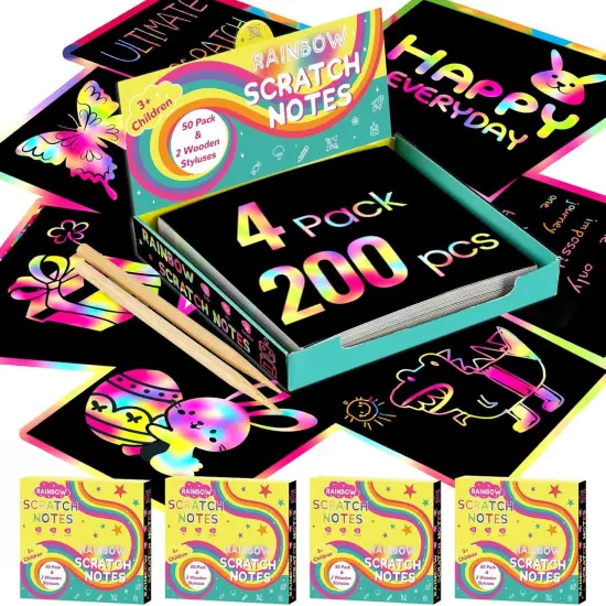 200 PCS Rainbow Scratch Art Mini Notes {1}