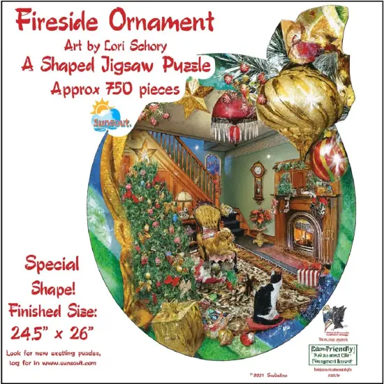 Sunsout Fireside Ornament 750 pc Special Shape Christmas Jigsaw Puzzle 95028 {4}