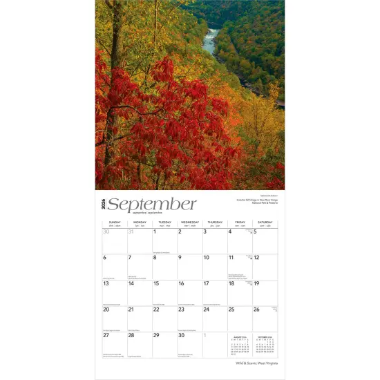 West Virginia Wild & Scenic | 2026 12 x 24 Inch (Hanging) Monthly Square Wall Calendar | Plastic-Free {4}