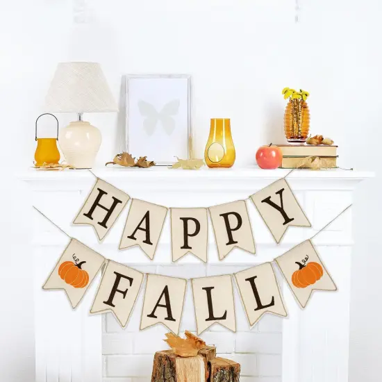 2Pcs Happy Fall Burlap Banner {3}