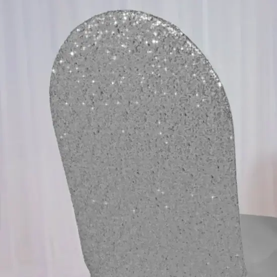 1 Piece Sequin Spandex Banquet Chair Cover Silver Stretch Sparkle Elegant Event Decor {5}