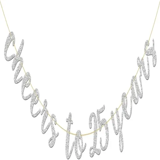 Glitter Silver Cheers to 25 Years Banner {1}