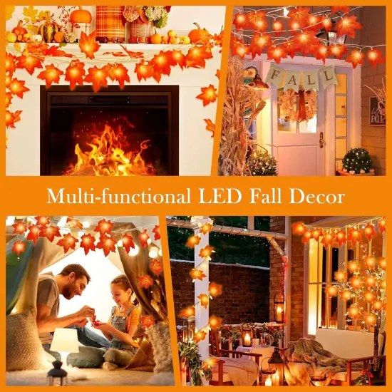 20FT Fall Decor - 2 Pack Fall Leaves Garland with Lights Banner {5}