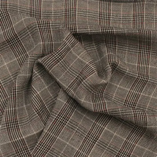 1 Yard Taupe Black Rayon Yarn Dyed Plaid Fabric 50/51&Prime; Wide, Ultra Soft Lightweight {2}