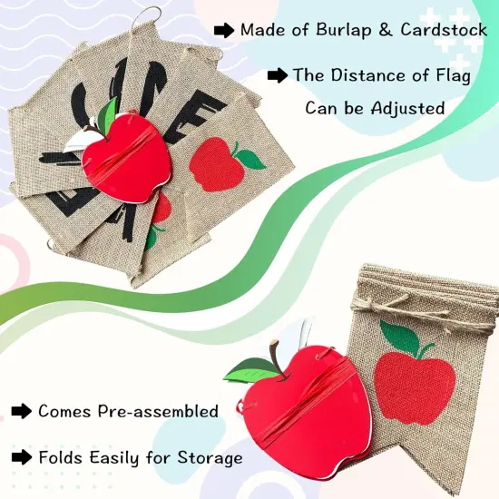 Welcome Back to School Decorations Banner with Apple Sign - Black and red {4}