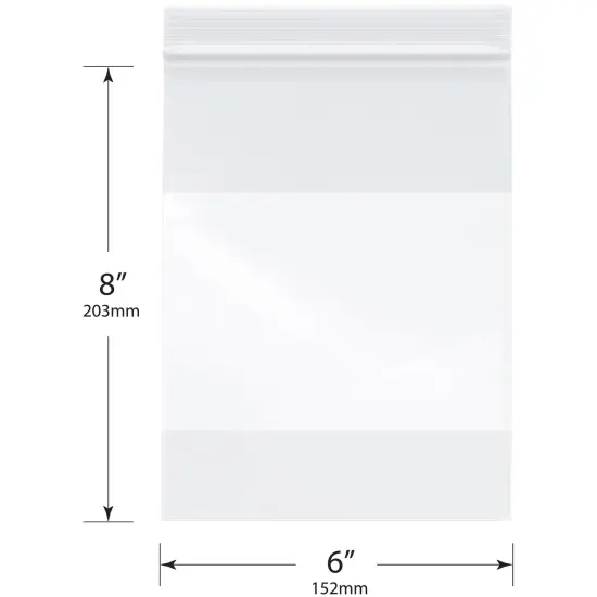 Plymor 6" x 8", 2 Mil with White-Block Zipper Reclosable Plastic Bags {3}