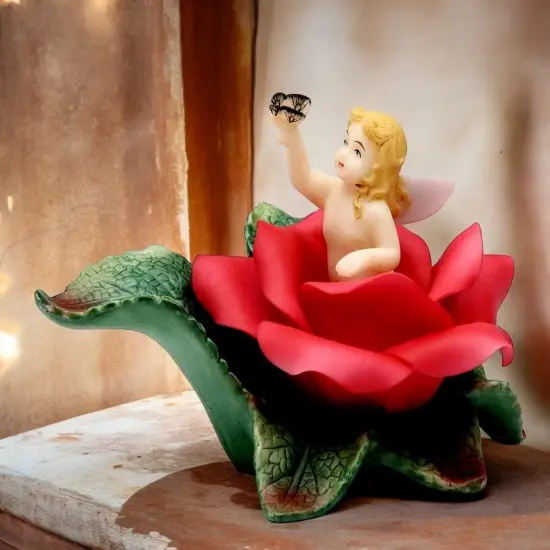 Ceramic Angel In Bloom Figurine-Red Rose Flower, Gift for Her, Gift for Mom, Home Decor {1}