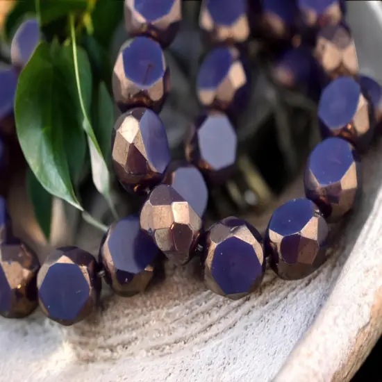 *15* 8mm Bronze Washed Plum Opal 2 Cut Fire Polished Faceted Round Beads {2}