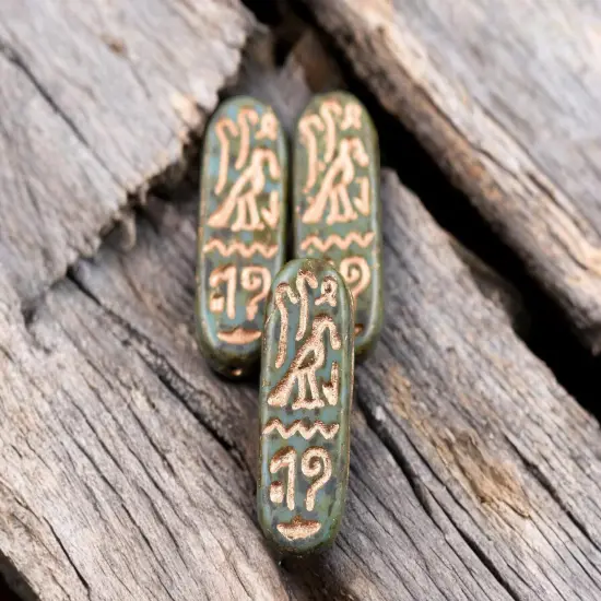 *6* 25x10mm Copper Washed Blue Turquoise Picasso Egyptian Cartouche Oval Beads {3}