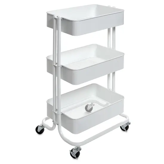 artPOP! 3-Tier Metal Utility Rolling Cart, White, 32 x 17 x 14.5 Inches, Multifunctional Mesh Tray Organization Cart with Locking Casters for School Supplies, Art Studio, Craft Supplies, Home Storage {2}