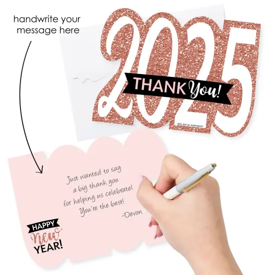Big Dot of Happiness Rose Gold Happy New Year - Shaped Thank You Cards - 2025 New Year's Eve Party Thank You Note Cards with Envelopes - Set of 12 {3}