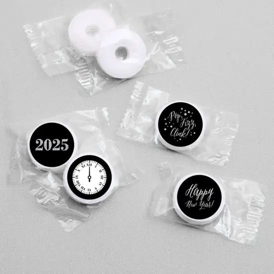 Big Dot of Happiness New Year's Eve - Silver - Round Candy 2025 New Years Eve Party Sticker Favors - Labels Fits Small Round Chocolate (1 sheet of 108) {4}