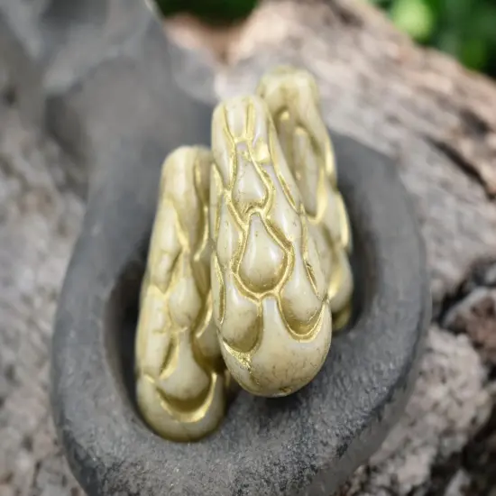 *6* 25x12mm Gold Washed Opaque Beige Mermaid Scale Large Drop Beads {1}