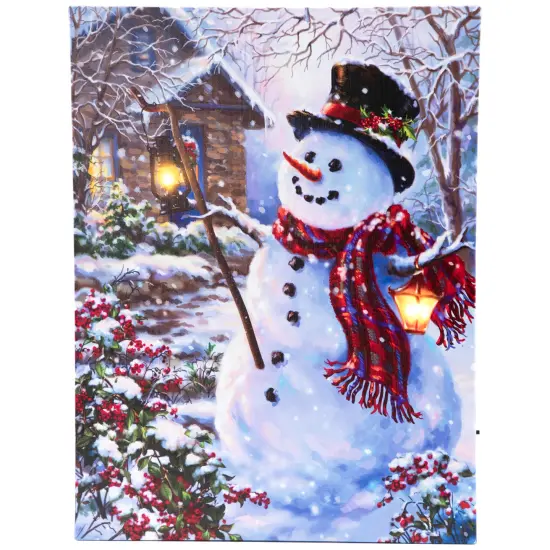 Northlight LED Lighted Snowman with Lantern Christmas Wall Art - 15.75" x 11.75" Blue {3}