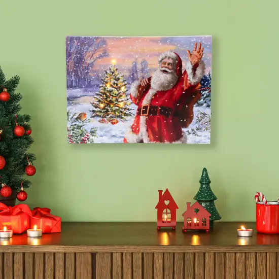 Northlight Lighted Santa with Christmas Tree Canvas Wall Art - 11.75" x 15.75" Red {1}