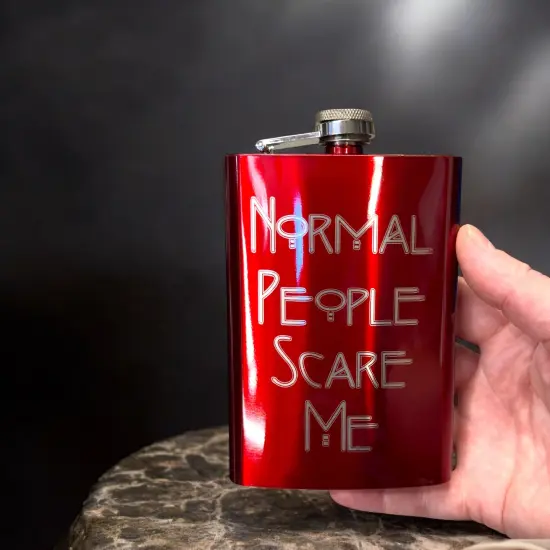 8oz RED Normal People Scare Me Flask {6}