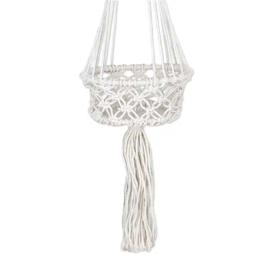 Northlight 43" White Lattice Macrame Hanging Planter Holder {4}