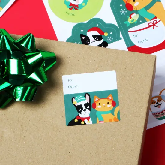 Big Dot of Happiness Christmas Pets - Assorted Cats and Dogs Holiday Party Gift Tag Labels - To and From Stickers - 12 Sheets - 120 Stickers {3}