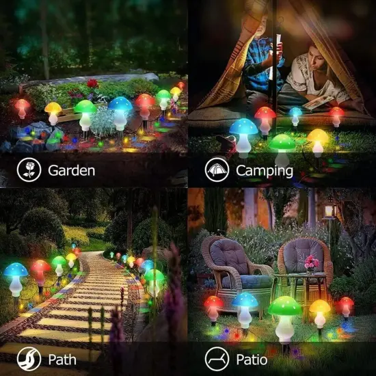 8Pcs Solar Mushroom Lights 8-Mode Cute Fairy String Garden Pathway Xmas Decor {2}