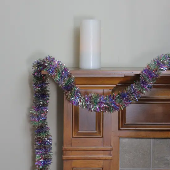 Northlight Vibrant Rainbow Christmas Tinsel Garland - 12' x 3" - Multicolor - Unlit {4}