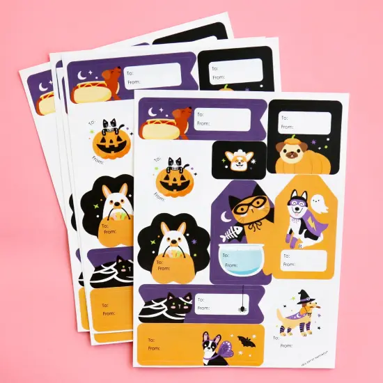 Big Dot of Happiness Halloween Pets - Assorted Cats and Dogs Party Gift Tag Labels - To and From Treat Stickers - 12 Sheets - 120 Stickers {5}