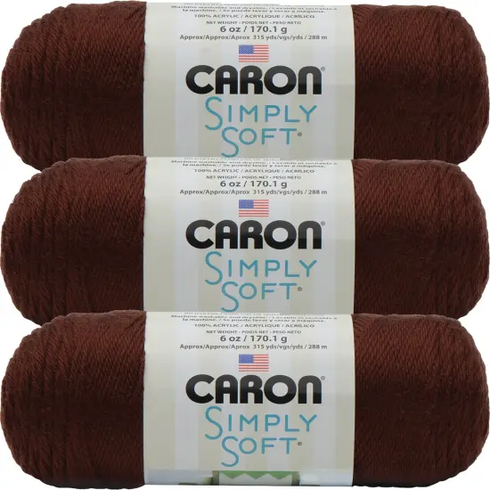 Caron Simply Soft Chocolate Yarn - 3 Pack of 170g/6oz - Acrylic - 4 Medium (Worsted) - 315 Yards - Knitting/Crochet {1}