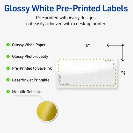 Avery Printable Rectangle Labels, Gold Dots with Green Florals, 2" x 4", Glossy White Rectangle Labels, Permanent, Laser/Inkjet, 100ct, Great for Product Labels {2}