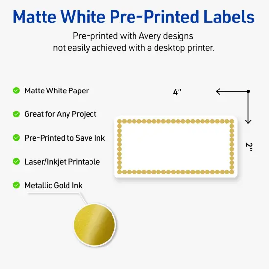 Avery Printable Rectangle Labels, Gold Beads, 2" x 4", Matte White Rectangle Labels, Permanent, Laser/Inkjet, 100ct, Great for Product Labels {2}