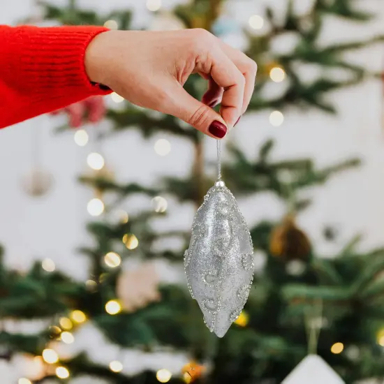 Allstate Glitter Silver Shatterproof Christmas Finial Ornament 6" {5}