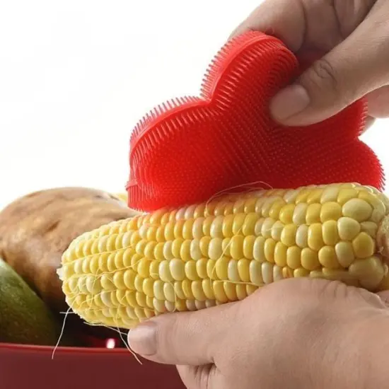 Norpro Silicone Dish Scrubbing Sponge / Vegetable Scrubber Brush - Red Flower Shaped {3}