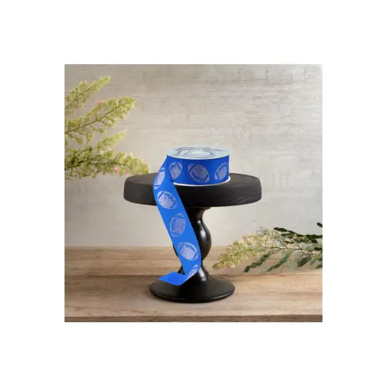 1.5" Glitter Football Ribbon: Royal Blue/Silver (100 Feet) {3}