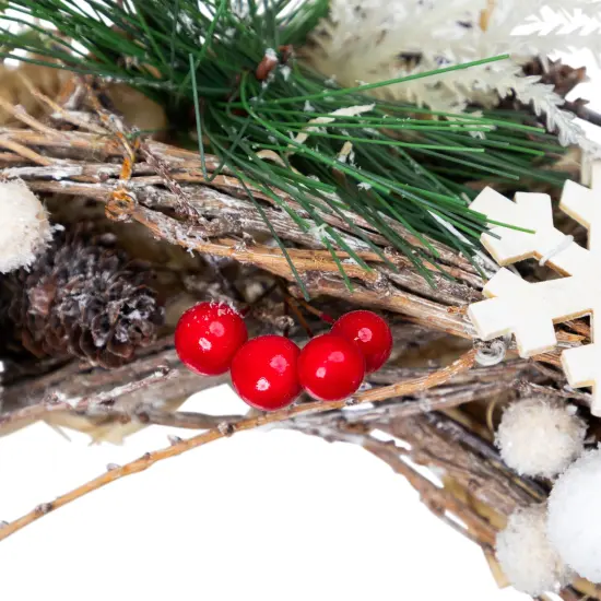 Northlight Snowflakes and Berries Winter Foliage Christmas Wreath - 13" - Unlit White {6}