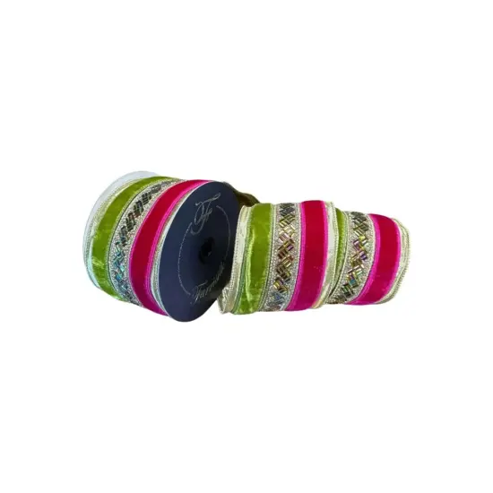 4" Plush Jubilee Gem Ribbon: Hot Pink/Lime (5 Yards) {3}