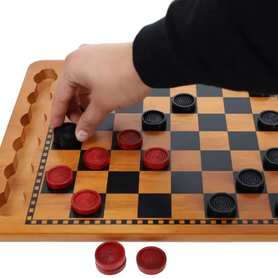 WE Games 14 in. Red and Black Solid Wood Checkers Set, Grooves in Board {6}