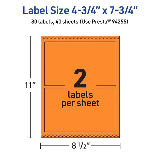 Avery Bright Orange Paper Labels, 4.75" x 7.75" Rectangle {5}