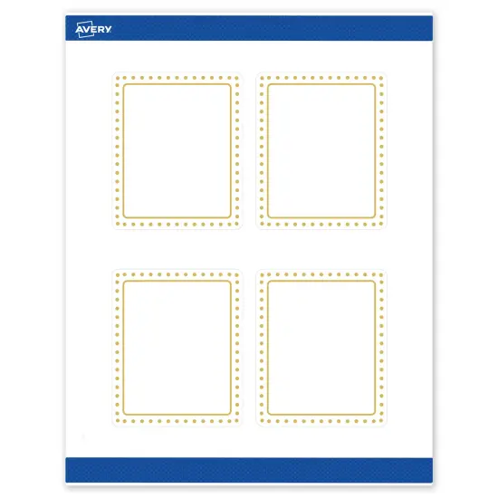 Avery Printable Rectangle Labels, Gold Border with Gold Dots, 4" x 3-1/3", Matte White Rectangle Labels, Permanent, Laser/Inkjet, 40ct, Great for Product Labels {1}